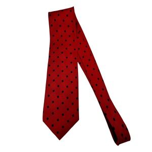 VTG Korean Air Red Silk Neck Tie Blue Dot Pattern Formal Business